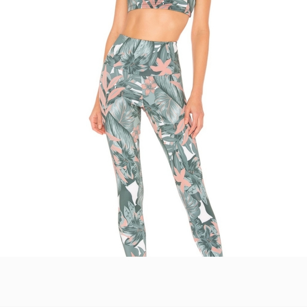 Onzie Tropical Print Leggings High Rise Midi Yoga  colors green orange w… - Picture 6 of 12